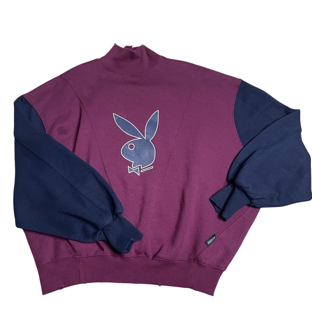 Playboy Missguided Sweatshirt Pullover Purple Blue Color Block 53 Logo